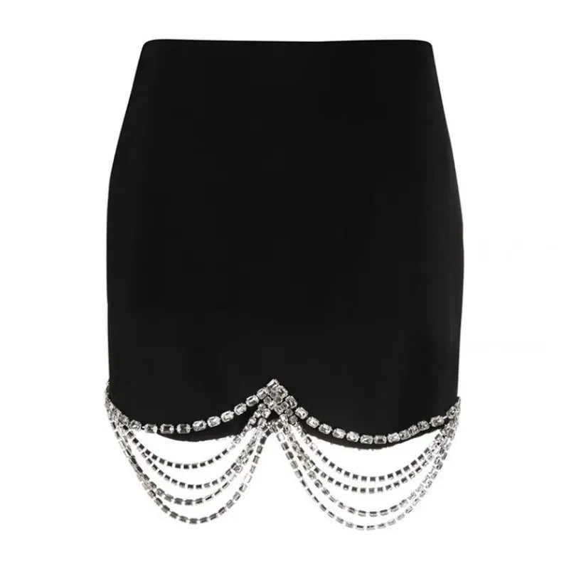 Diamanté Chain Cropped Top Blazer & Wrap Skirt Set