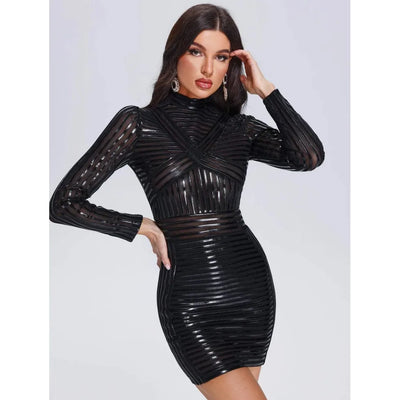 ROGUE O-Neck Leather Mini Dress