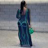 JUNO Green Long Dress with 3D Science Fiction Line Print