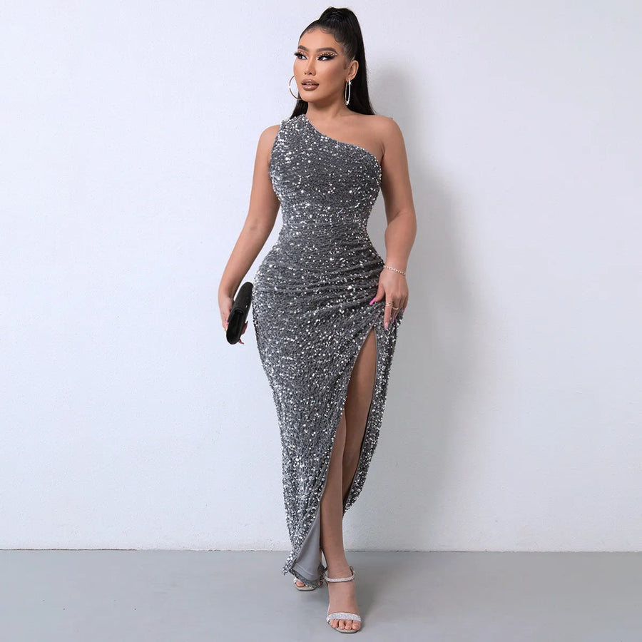 MAAIKA Sequin One-Shoulder Maxi Dress