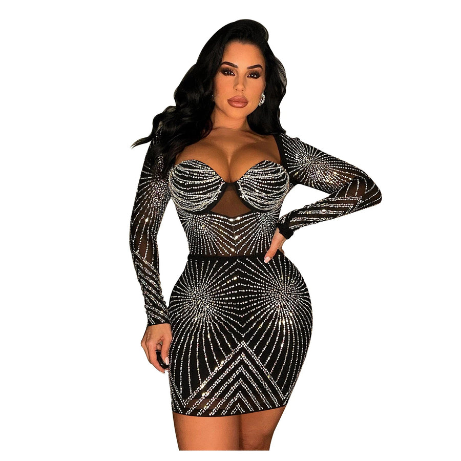 AVA Luxurious Rhinestone Sequin Bodycon Dress