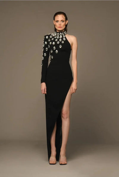 ALLEGRA Sexy One-Shoulder Crystal-Embellished Bandage Dress