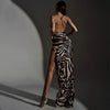 GIO Printed Stitching Backless Maxi Dress