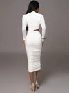 QUARTZ Chic Hollow O-Neck Long Sleeve Dress