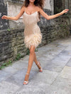 TATE Sling Dress with Feather Accents