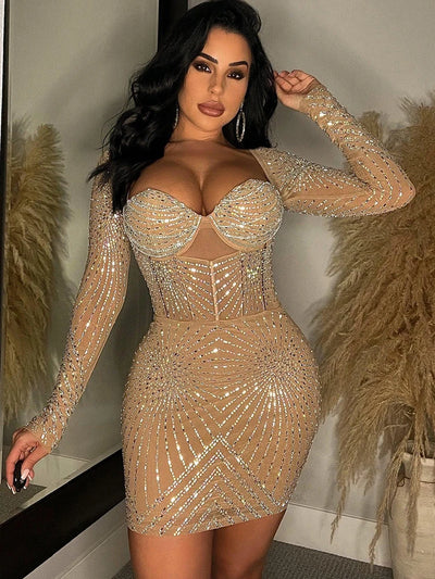 AVA Luxurious Rhinestone Sequin Bodycon Dress