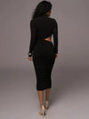 QUARTZ Chic Hollow O-Neck Long Sleeve Dress