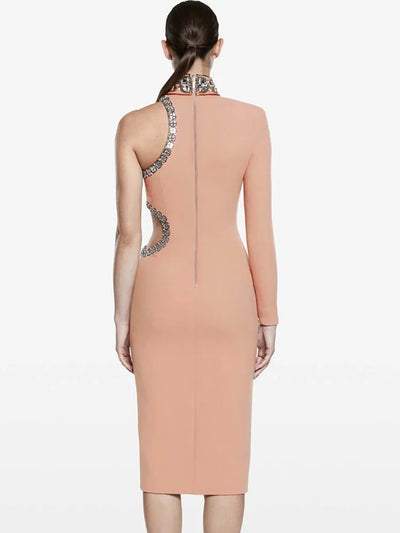 CARTER Diamanté Single Sleeve Cut-Out Midi Bandage Dress